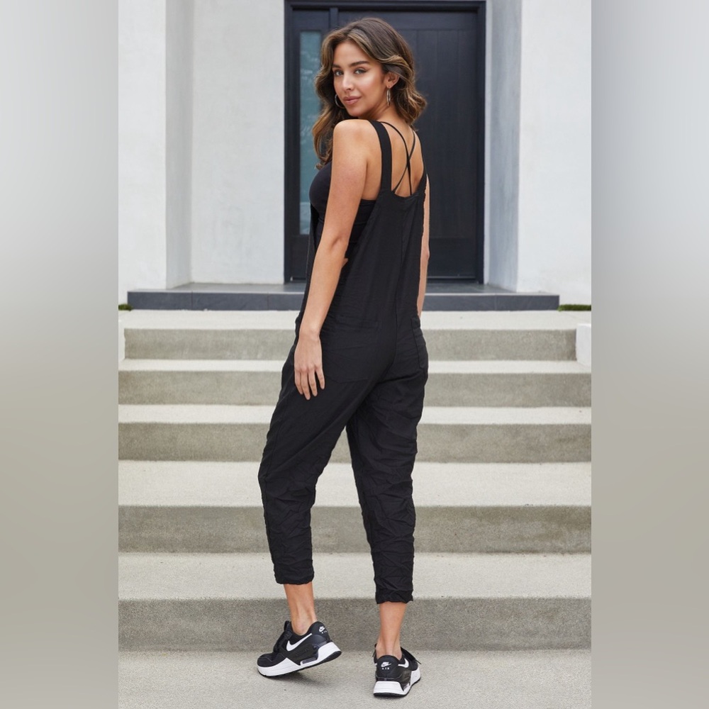 (G1127-SOL-BLK) SOLID COMFY CRINKLE OVERALL - Picture 3 of 7